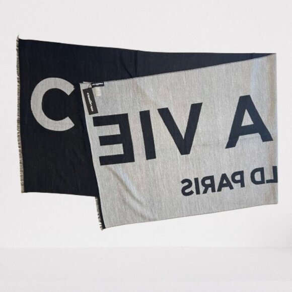 NEW Karl Lagerfeld C'est La Vie Logo Fringed Scarf- Oversized- Unisex - Picture 5 of 14